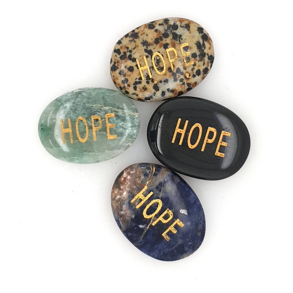crystal palm stones with hope engraving