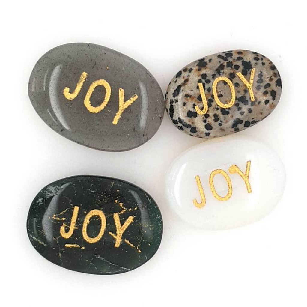 crystal palm stones with joy engraving