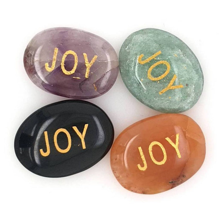 crystal palm stones with joy engraving