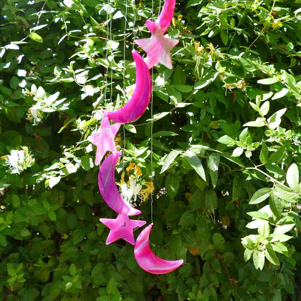 Wind Chime Agate Pink Stars and Moons