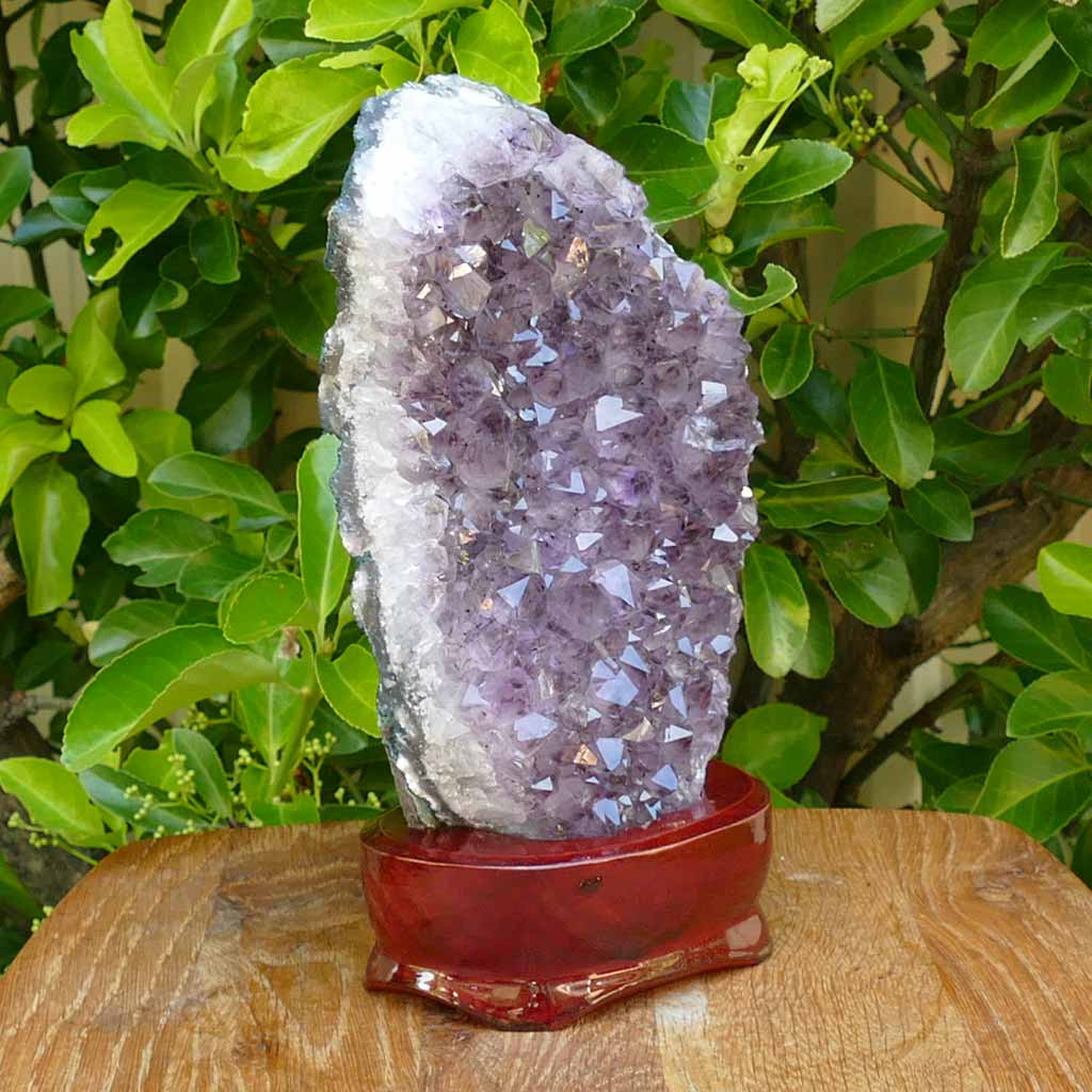 Amethyst Crystal Cluster on a Wooden Base