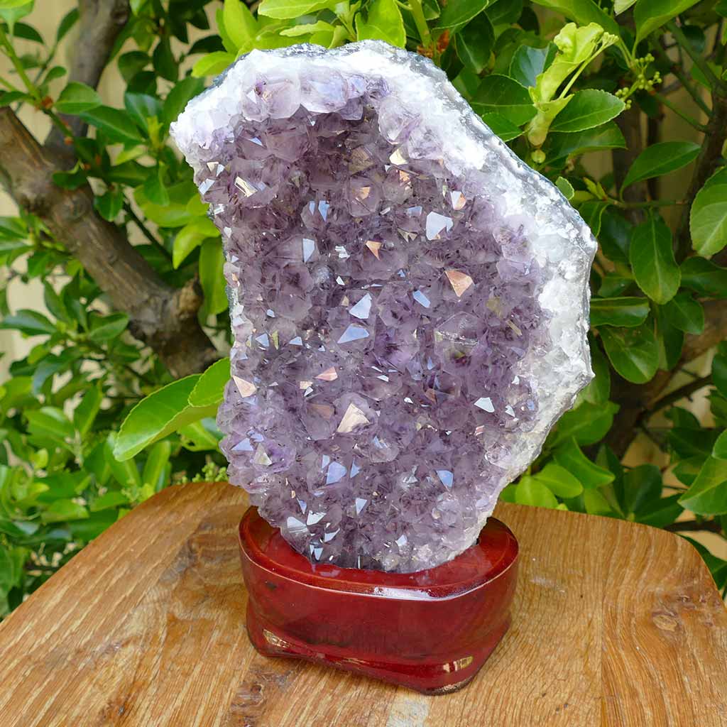 Amethyst Crystal Cluster on a Wooden Base