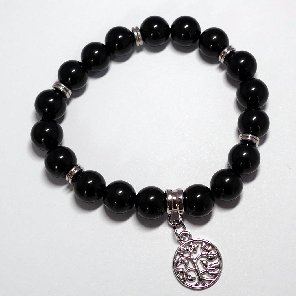 black obsidian bracelet with charm