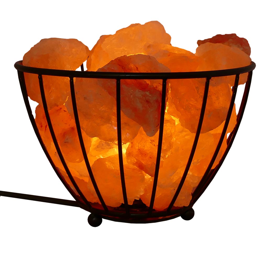 Himalayan Cage Salt Lamps with Natural Crystal Chunks & Salt Lamp Bulb