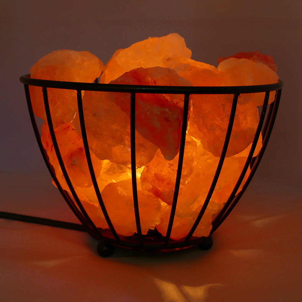 Himalayan Cage Salt Lamps with Natural Crystal Chunks & Salt Lamp Bulb