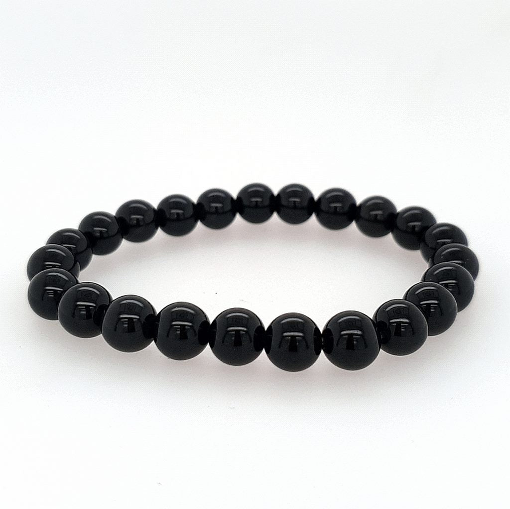 8mm Black Obsidian Bead Bracelet Unisex Semi Precious Gemstone Stretch Bracelet Wealth