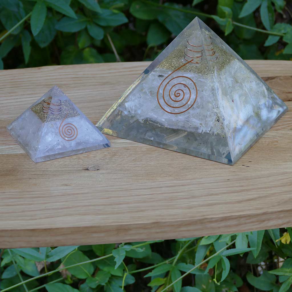 large orgonite pyramid selenite