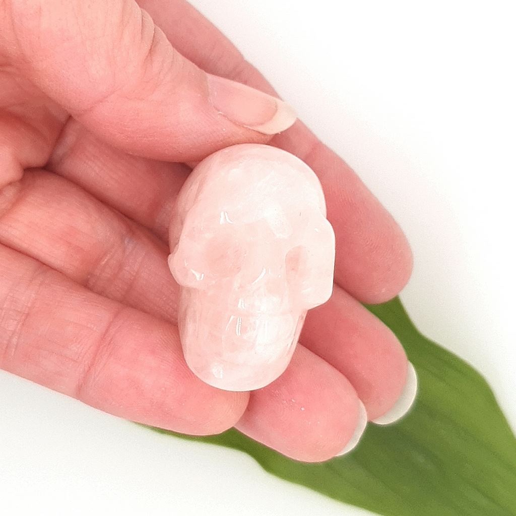 Rose Quartz Crystal Skull Hand Carved Human Skull with Carved Gemstome