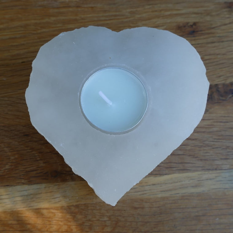selenite heart candle holder