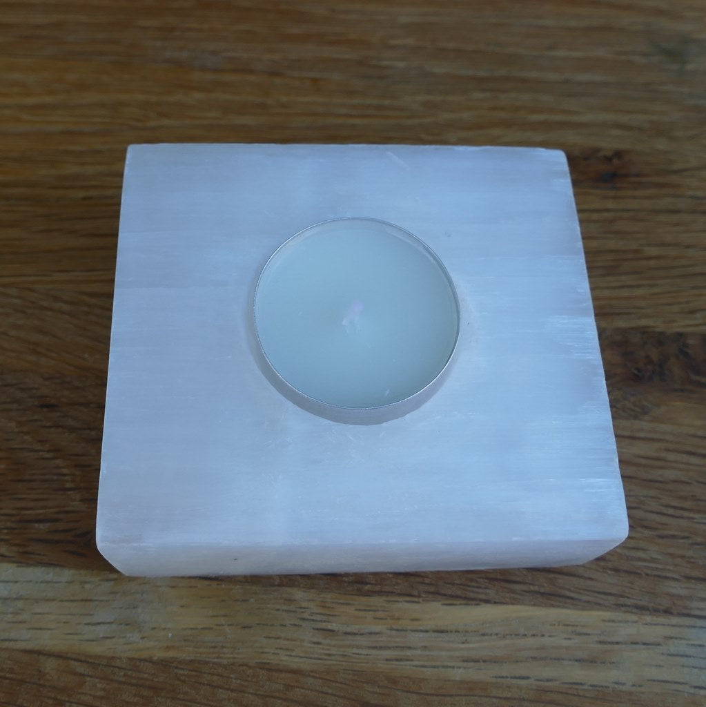 selenite square candle base holder